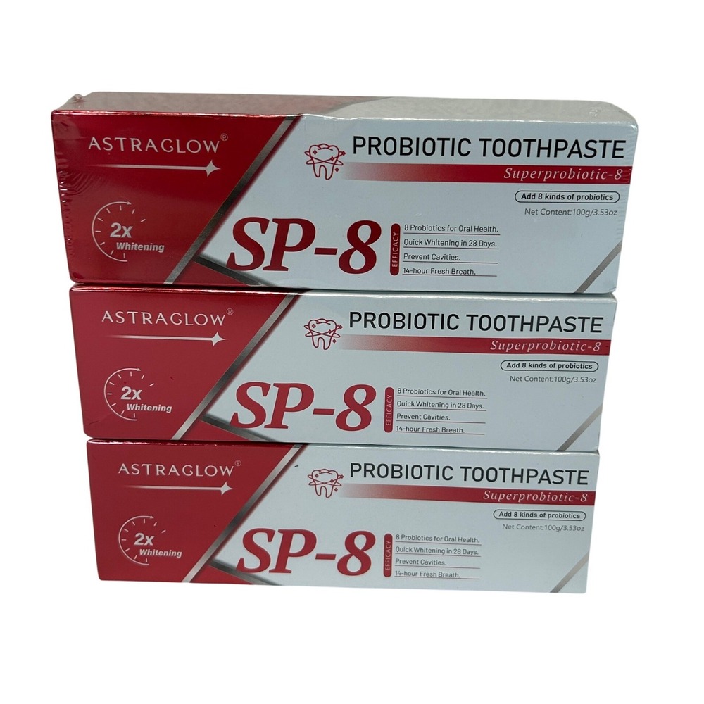 Astraglow SP-8 Superprobiotic-8 Probiotic Toothpaste 100g 3.53oz Lot of 3 NEW